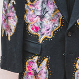 400 ARMANI double-breasted grey jacket with silver rhinestones in pure lightweight virgin wool with rhinestone illustration and colours - Size 50