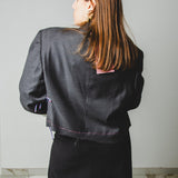 546 Giacca grigia crop  in lana con tagli a vivo e laccini in vita - Tg 52