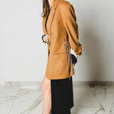 548 Giacca cammello in lana con laccini in vita - Tg 56