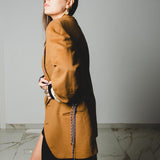 548 Giacca cammello in lana con laccini in vita - Tg 56