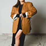 548 Giacca cammello in lana con laccini in vita - Tg 56