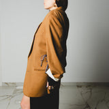 548 Giacca cammello in lana con laccini in vita - Tg 56