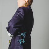 549 Giacca blu in lana e cashmere con laccini in vita - Tg 54