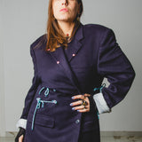 549 Giacca blu in lana e cashmere con laccini in vita - Tg 54