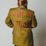 550 Giacca quadretti in lana verde con ricamo a mano Santa Subito Tg 46