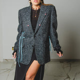 551 Giacca grigia in lana spessa con ricami e laccini tg 48