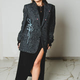 551 Giacca grigia in lana spessa con ricami e laccini tg 48