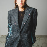 551 Giacca grigia in lana spessa con ricami e laccini tg 48