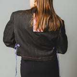 552 Giacca marrone a righe in lana con laccini crop e tagli a vivo tg 50