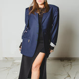 555 Giacca blu in lana con laccini e ricami a mano Rg 50