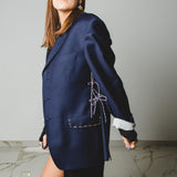 555 Giacca blu in lana con laccini e ricami a mano Rg 50