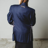 555 Giacca blu in lana con laccini e ricami a mano Rg 50