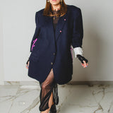 558 Giacca in panno di lana blu con laccini e ricami a mano Tg 50/52