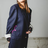 558 Giacca in panno di lana blu con laccini e ricami a mano Tg 50/52