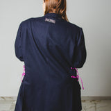 558 Giacca in panno di lana blu con laccini e ricami a mano Tg 50/52