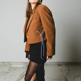 560 Giacca in panno di lana cammello crop con laccini e tagli a vivo Tg 46