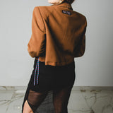 560 Giacca in panno di lana cammello crop con laccini e tagli a vivo Tg 46