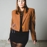 560 Giacca in panno di lana cammello crop con laccini e tagli a vivo Tg 46