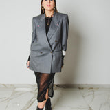 561 Giacca grigia doppiopetto con ricamo a mano I'm Sciura Tg 46-48