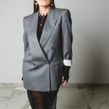 561 Giacca grigia doppiopetto con ricamo a mano I'm Sciura Tg 46-48