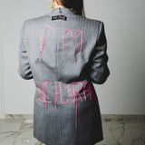 561 Giacca grigia doppiopetto con ricamo a mano I'm Sciura Tg 46-48