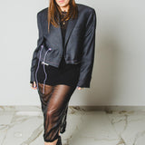 562 Giacca grigia in lana crop con tagli a vivo e laccini  Tg 52