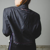 562 Giacca grigia in lana crop con tagli a vivo e laccini  Tg 52