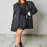 564 Giacca grigia gessata Burberrys in lana con applicazioni cucite a mano Tg 54