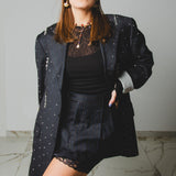 564 Giacca grigia gessata Burberrys in lana con applicazioni cucite a mano Tg 54