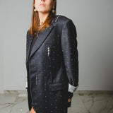 564 Giacca grigia gessata Burberrys in lana con applicazioni cucite a mano Tg 54