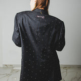 564 Giacca grigia gessata Burberrys in lana con applicazioni cucite a mano Tg 54