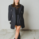 564 Giacca grigia gessata Burberrys in lana con applicazioni cucite a mano Tg 54