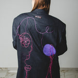 569 Giacca grigia in lana con ricamo di viso a mano Tg 56/58