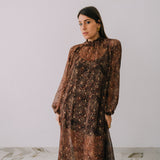 OPERA dress - Vestito sartoriale in chiffon accollato ampio maculato -