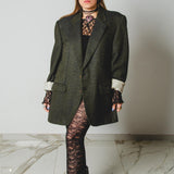 576 Giacca Vintage verde principe di Galles in cashmere - Zegna - Tg 54 con illustrazione dipinta con strass