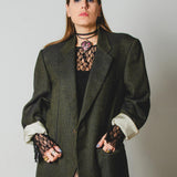576 Giacca Vintage verde principe di Galles in cashmere - Zegna - Tg 54 con illustrazione dipinta con strass