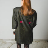 576 Giacca Vintage verde principe di Galles in cashmere - Zegna - Tg 54 con illustrazione dipinta con strass