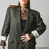576 Giacca Vintage verde principe di Galles in cashmere - Zegna - Tg 54 con illustrazione dipinta con strass