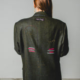 576 Giacca Vintage verde principe di Galles in cashmere - Zegna - Tg 54 con illustrazione dipinta con strass