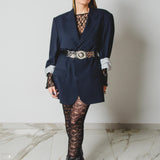 400 ARMANI double-breasted grey jacket with silver rhinestones in pure lightweight virgin wool with rhinestone illustration and colours - Size 50