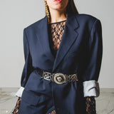 400 ARMANI double-breasted grey jacket with silver rhinestones in pure lightweight virgin wool with rhinestone illustration and colours - Size 50