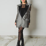 400 ARMANI double-breasted grey jacket with silver rhinestones in pure lightweight virgin wool with rhinestone illustration and colours - Size 50