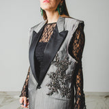 400 ARMANI double-breasted grey jacket with silver rhinestones in pure lightweight virgin wool with rhinestone illustration and colours - Size 50