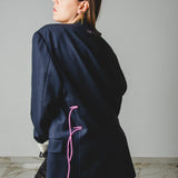 582 Giacca Vintage in lana vergine blu con laccini da scalatore laterali Tg 52