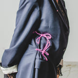 582 Giacca Vintage in lana vergine blu con laccini da scalatore laterali Tg 52