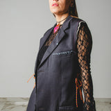 400 ARMANI double-breasted grey jacket with silver rhinestones in pure lightweight virgin wool with rhinestone illustration and colours - Size 50