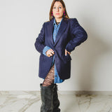 585 Giacca Vintage in pura lana vergine blu  dipinta a mano con strass - Harrod's Tg 46/48