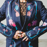 400 ARMANI double-breasted grey jacket with silver rhinestones in pure lightweight virgin wool with rhinestone illustration and colours - Size 50