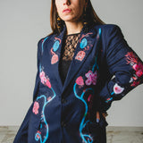 400 ARMANI double-breasted grey jacket with silver rhinestones in pure lightweight virgin wool with rhinestone illustration and colours - Size 50