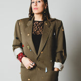 400 ARMANI double-breasted grey jacket with silver rhinestones in pure lightweight virgin wool with rhinestone illustration and colours - Size 50